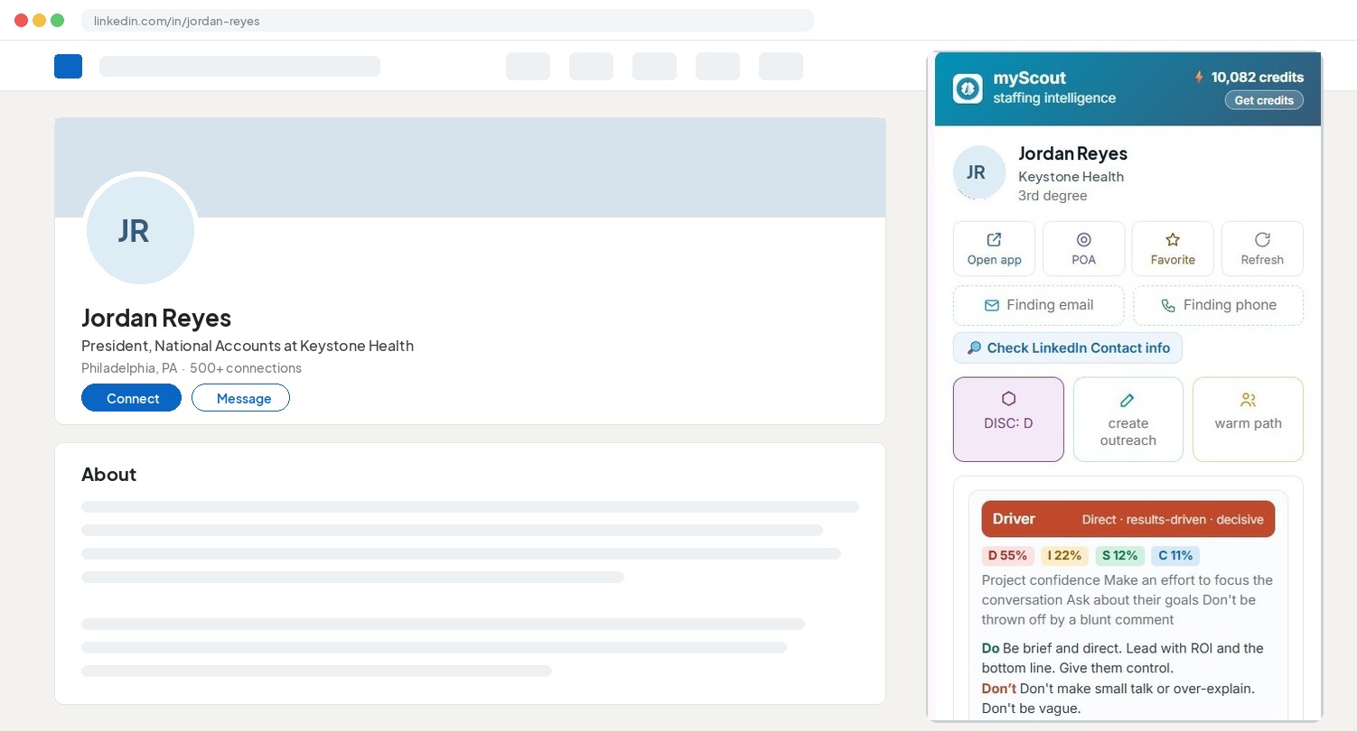 myScout Chrome extension inside LinkedIn